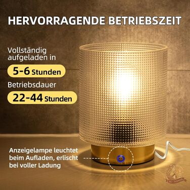 Бездротова настільна лампа з таймером, вінтажний дизайн, LED, скло, для дому та вулиці, диммування, сірий колір, розмір L