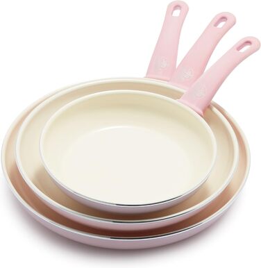 Набір сковорідок GreenLife, керамічне покриття, антипригарні, 20.3 см, 25.4 см, 30.5 см, рожевий