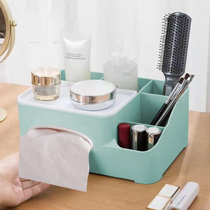 Tissue Box, Tissue Holder Box, Multifunctional Tissue Holder with Stylish Remote Control Tabletop, Cosmetic Tissue Box for Office Bedroom Car (A green)