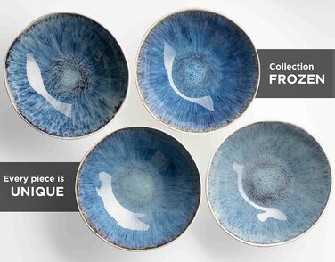 MÄSER Frozen Series Set of 3 Serving Plates, Ceramic Serving Dishes in 3 Sizes, Modern Vintage Look, Colorfully Speckled Glaze, Stoneware, Blue Small