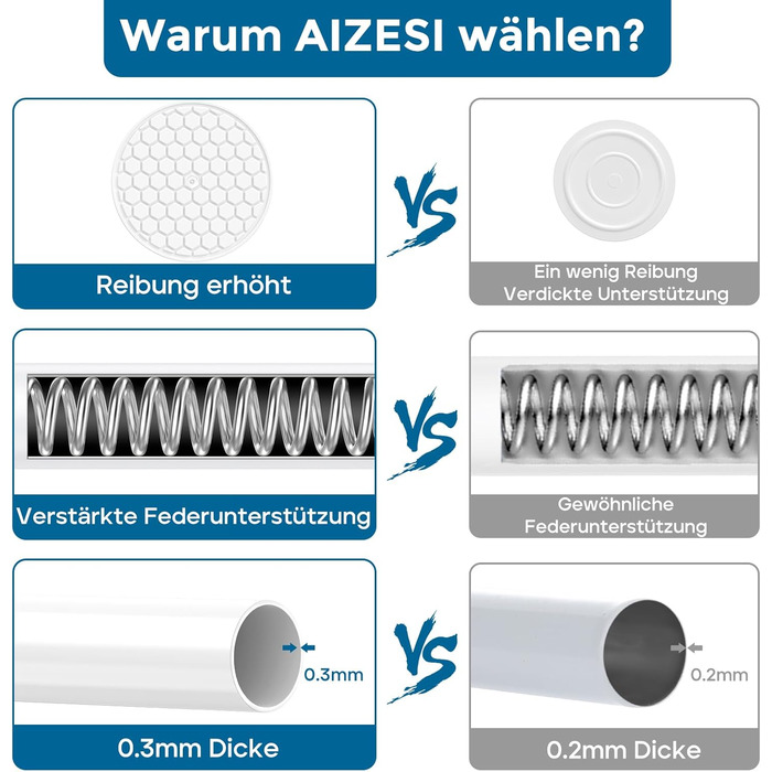 Штанга для карнизів AIZESI без свердління, 70-130 см, телескопічна, біла (діаметр 22 мм)