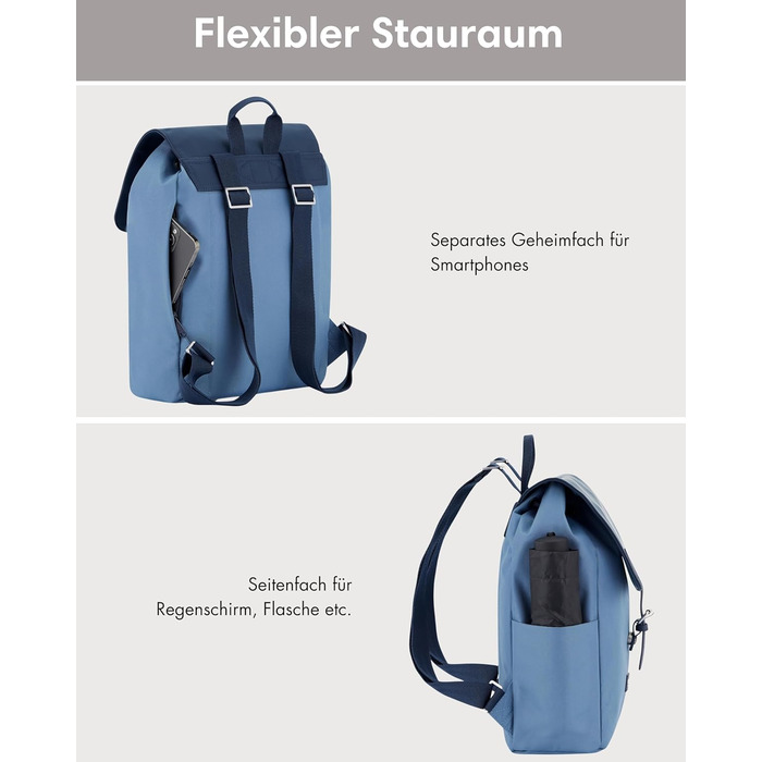 LARKSON Rucksack for Women Small - Ida - Small Women's Backpack for Leisure, University or City - With Laptop Compartment (up to 13 inches) - Elegant & Sustainable - Water-Repellent (Blue Multi)