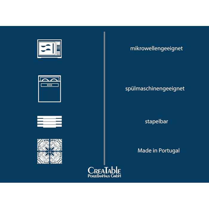 CreaTable Серія Везувій: Чорний комбінований посуд з порцеляни на 6 осіб (24 елементи), Made in Portugal