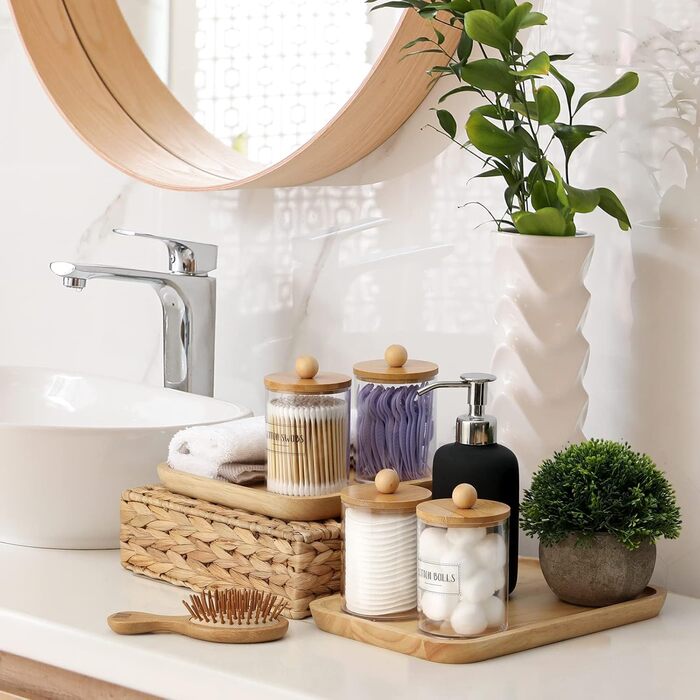 Набір ватних паличок LATERN з бамбуковим кришкою (6 шт.), акриловий диспенсер 10oz для косметики, контейнер для ватних паличок з 12 білими етикетками