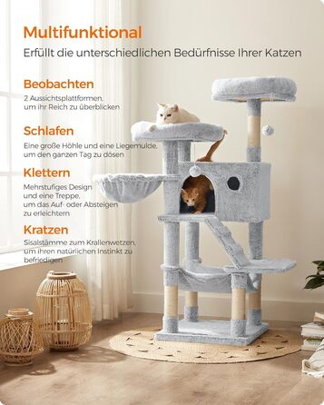 Дерево для котів Feandrea велике, кігтеточка з м'яким покриттям, для великих котів, Ombré сіро-біле PCT162W01