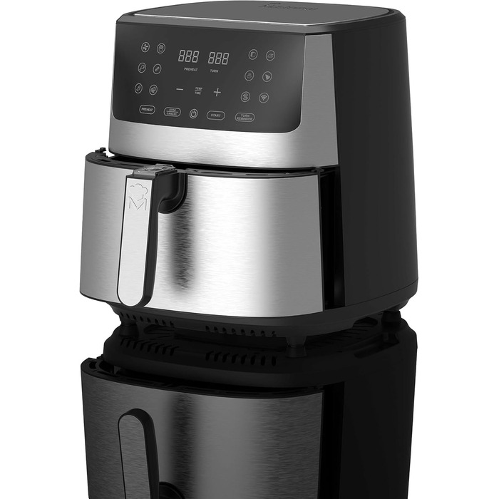 Фритюрниця MasterPRO iRocket 800 MP 6 л, 1800 Вт, без олії, LED-дисплей, чорна, антипригарна чаша, Wi-Fi, срібляста