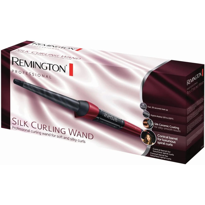 Локон для волосся Remington CI96W1 Silk Digital - кеглеподібний, 13-25 мм, керамічне покриття з шовковими протеїнами, LCD-дисплей, 120-220°C