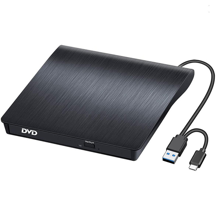 Зовнішній CD/DVD привід BEVA USB 3.0 Type-C, портативний DVD-записувач та зчитувач (DVD/CD-RW), Plug and Play для ноутбука та ПК (Windows, macOS, Linux)