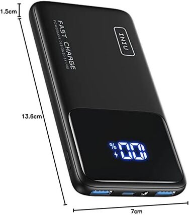 Power Bank INIU, 10000mAh, Швидка зарядка USB-C, PD3.0 QC4.0, Сумісний з iPhone, Samsung, iPad, Чорний