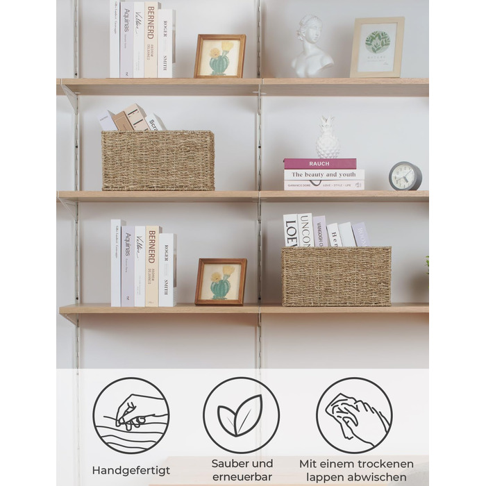 StorageWorks Woven Water Hyacinth Baskets, 2-Piece Set - Storage Baskets Woven from Water Hyacinth, 33x21x18cm Water Hyacinth Storage Basket Rectangular Shelf Basket with Double Handle for Gifts (Natural Color (Water Hyacinth), 28.5cm*19cm*9cm)