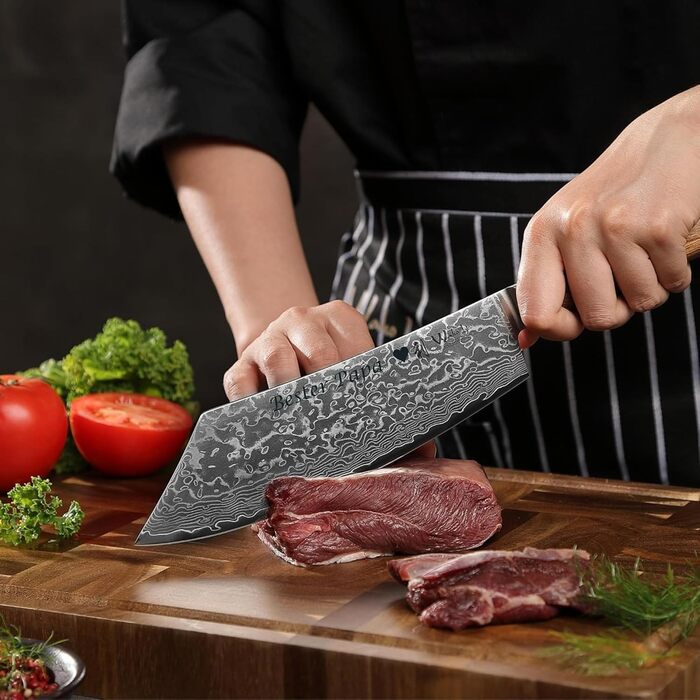 Ніж кухарський Wakoli EDIB Pro Damast BBQ & Blockmesser 20 см з лезом з 67 шарів дамаської сталі (VG10) з ергономічною ручкою для м'яса, грилю та смаження. У подарунковій коробці з можливістю гравіювання.