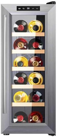 Cecotec Bolero GrandSommelier 830 CoolWood Wine Refrigerator, Thermoelectric, Quiet and High Performance, Adjustable Temperature: 8-18ºC, Touch Control Panel, Displays, Eco-friendly. (12 Bottles, Stainless Steel + Wood)