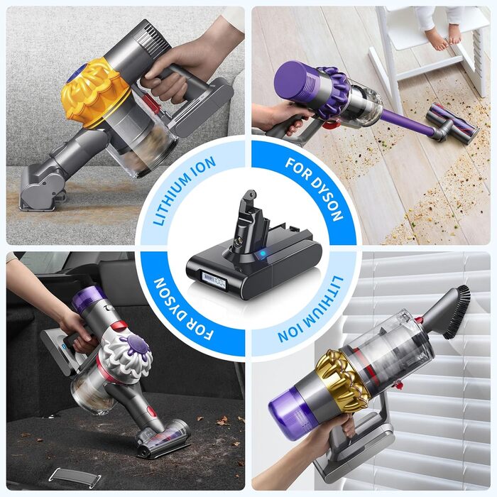 Запасний акумулятор 8000mAh V6 з LCD-дисплеєм для пилососів Dyson V6 (DC58, DC59, DC61, DC62, DC72, DC74, SV03, SV05, SV06, SV07, SV09) Animal/Absolute/Motorhead/Fluffy (2 фільтри, 8.0Ah)