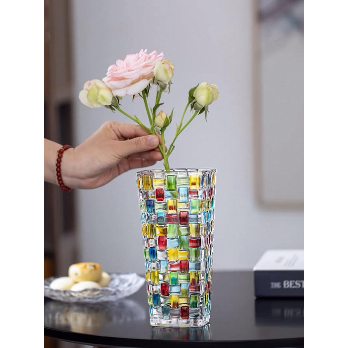 Ручна розписна кольорова тканинна скляна ваза, кришталева ваза для квітів, 19,5 см, скляна рослина для квіткових композицій, для декору столу, весілля, новосілля, декор для дому