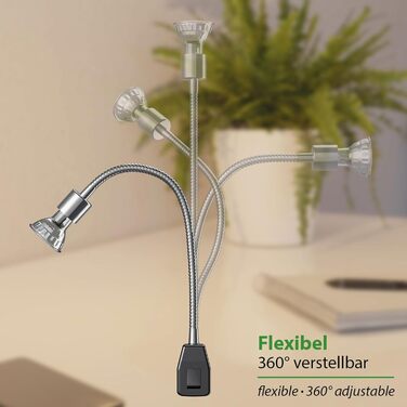 Світлодіодна настільна лампа LESCH з гнучкою ніжкою (Швангенгальс), хром/чорний, з LED GU10 (тепле біле світло, 7.6W, 1103lm, 33°)