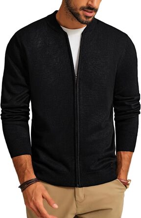 Кардиган чоловічий PJ PAUL JONES з коміром-стійкою та блискавкою, класичний в'язаний, зимовий, чорний XXL