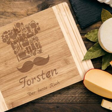 Maverton Bamboo Cutting Board with Engraving - Serving Board - Charcuterie Board solid wood - Size: 35x25 cm - Cutting board for men - for birthdays - for Christmas - chef's hat