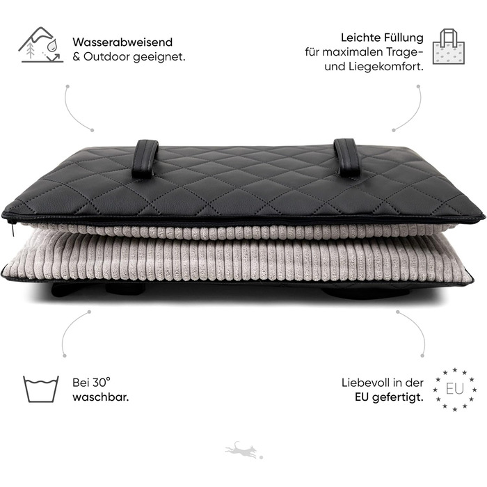 FREUDENTIER Килимок для собак на вулицю, складаний | З м'якою лежачою поверхнею з штучної шкіри, що стирається, водонепроникний та стійкий до бруду | Лежанка для собак у дорогу, виготовлено в ЄС (95x70 см)