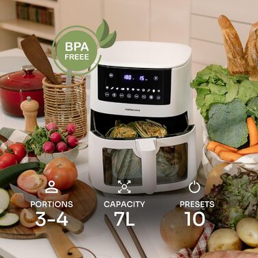 Фритюрниця повітряна MELLERWARE 1450W з скляним контейнером 4.5L, 9 програм, сенсорний дисплей, 80-200°C, таймер 60 хв