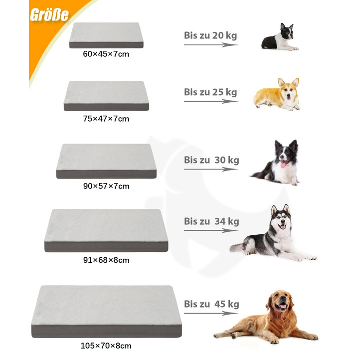 Ортопедичне ліжко для собак великих порід KSIIA, 105x70 см, знімний чохол, двостороннє, сіре, 75x47x7 см