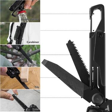 Мультитул FLISSA 15-в-1: ніж, пилка, ножиці, мультиінструмент для туризму, риболовлі та ремонту, з карабіном та чохлом, нержавіюча сталь