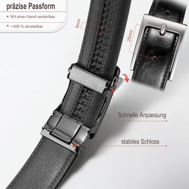 Чоловічий шкіряний ремінь WHIPPY Automatik з пряжкою, ширина 35 мм, чорний, довжина 115 см (підходить для штанів 85-100 см)