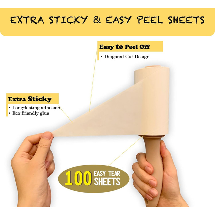 Extra sticky lint roller refill pack, including tear-off sheets, suitable for 0.2 standard size lint rollers with an inner diameter of 3.8 cm, works excellently on pet hair (8 pieces)