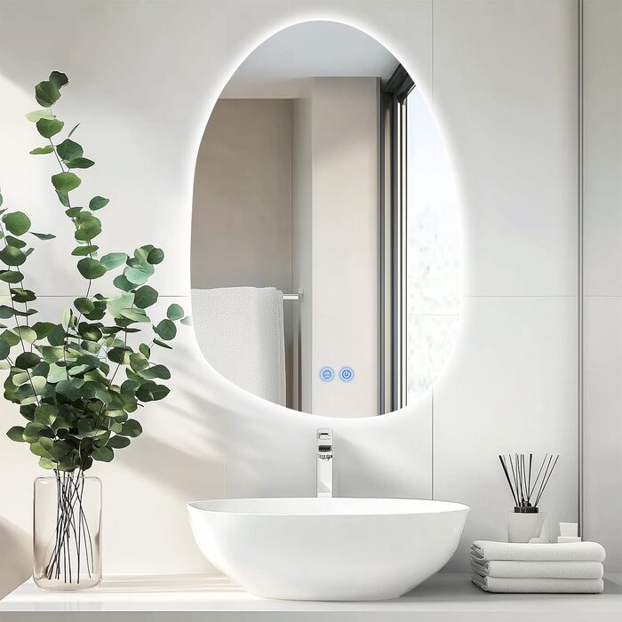 Дзеркало зі підсвічуванням 50x70 см LED дзеркало для ванної кімнати з LED підсвічуванням, сенсорне керування, дзеркало для ванної кімнати, настінне дзеркало для ванної кімнати
