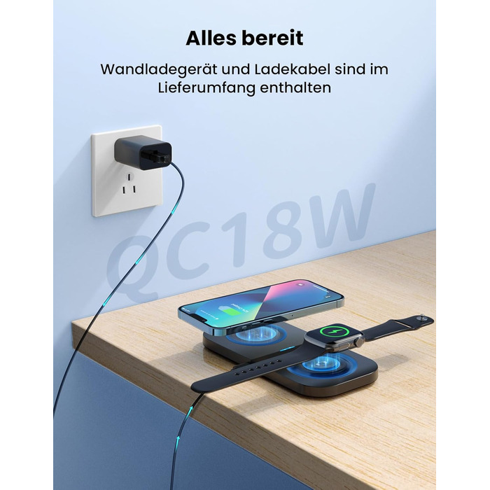 Бездротовий зарядний пристрій JoyGeek 2-в-1 для iPhone, Apple Watch та AirPods (Чорний)