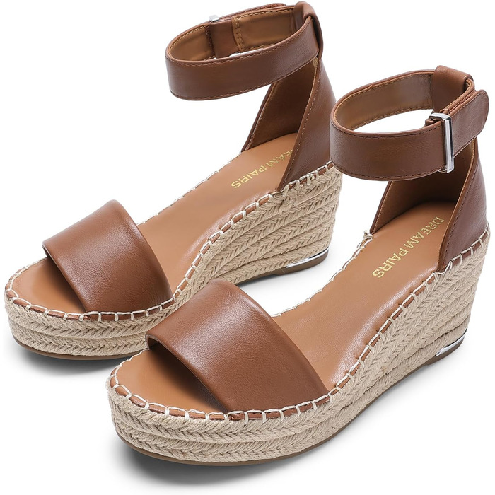 Босоніжки жіночі DREAM PAIRS на танкетці Espadrilles з ремінцем на щиколотку, коричневі (36.5 EU)