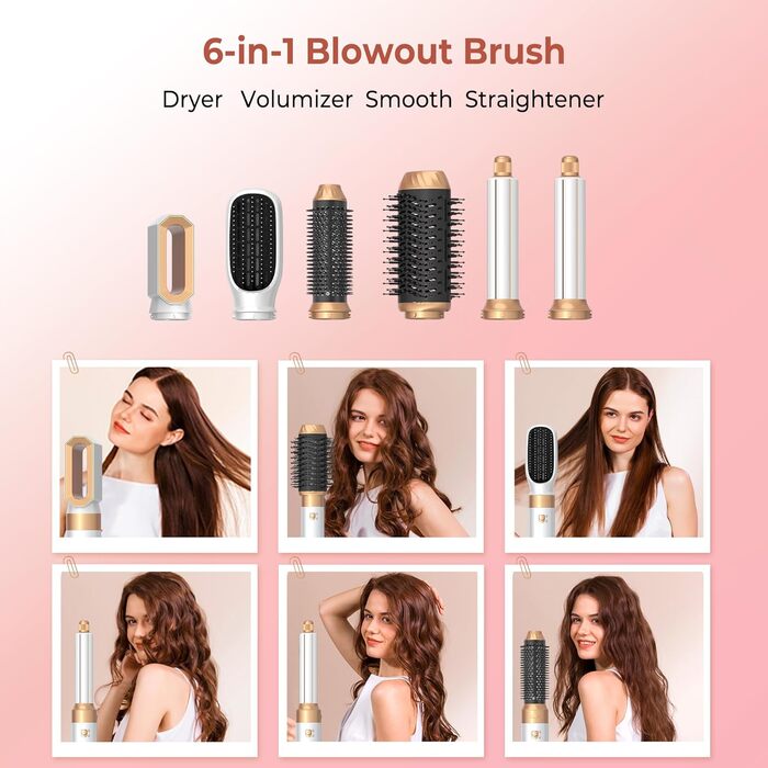 Pro Airbrush Air Styler 6 в 1: Фен-щітка, плойка, стайлер для волосся, 1000W, білий
