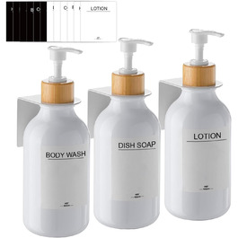 Wall-Mounted Soap Dispenser Set (No Drilling Required), 3-Pack 500ml Soap Dispenser, Wall Shampoo Dispenser, Shower Dispenser, Dish Soap Dispenser, Shampoo Dispenser for Kitchen, Bathroom (White)