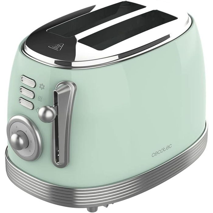 Тостер Cecotec Toast&Taste 800 Vintage Green, 850 Вт, 2 слоти, зелений, нержавіюча сталь, 3 функції