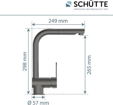 Кухонний змішувач SCHÜTTE LONDON з висувною лійкою, поворотний на 360°, з одним важелем, для кухні, високий тиск, графіт, 29,8 см