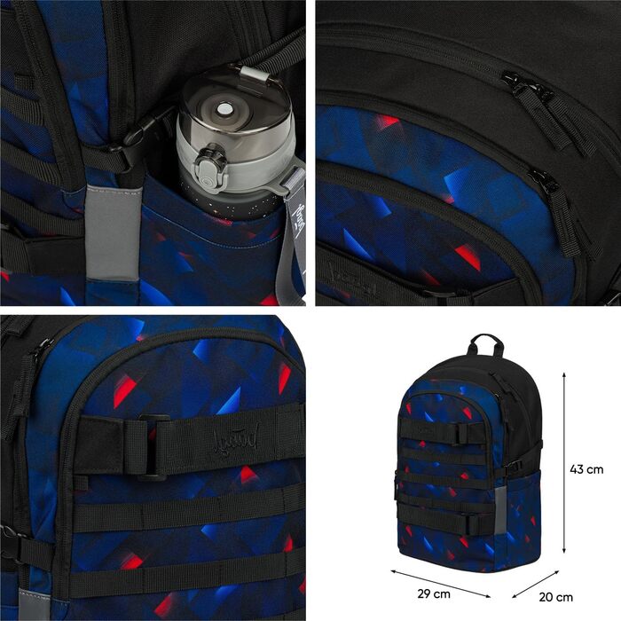 Шкільний рюкзак Baagl для хлопчиків та дівчаток-підлітків - рюкзак на скейтборді з відділенням для ноутбука та нагрудним ременем для школи, гімназії, середньої школи (Індиго)