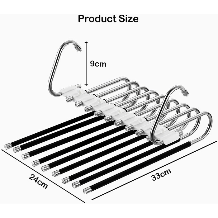2-Piece Trouser Hangers Clothes Hangers Space-Saving Stainless Steel Non-Slip Foldable Multi-Functional Hanger for Trousers, Scarves, Jeans, Clothing, Towels (Black with 14 Clothes Hangers)
