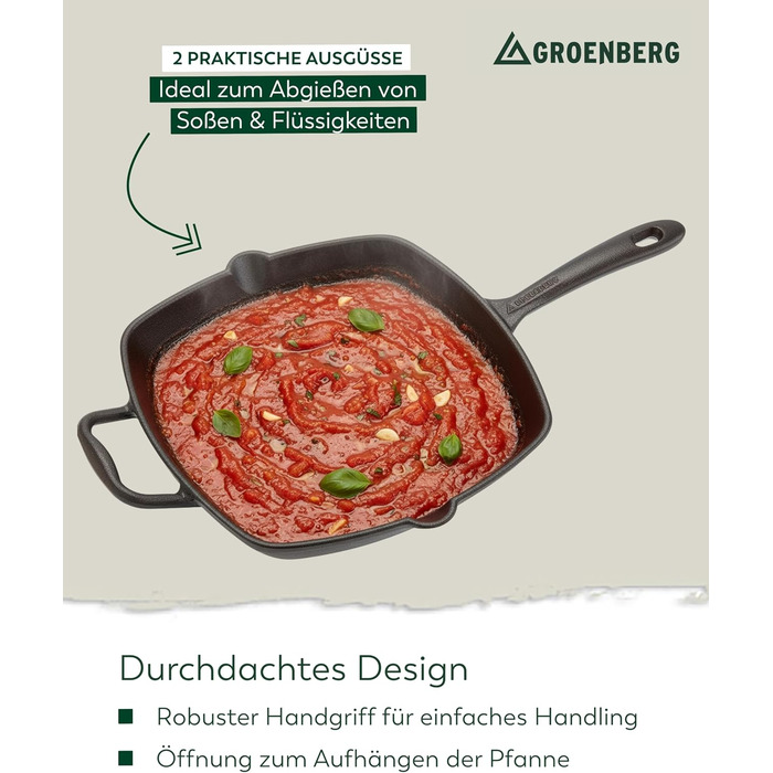 Чавунна сковорода-гриль Nabro квадратна 28 см з ручкою