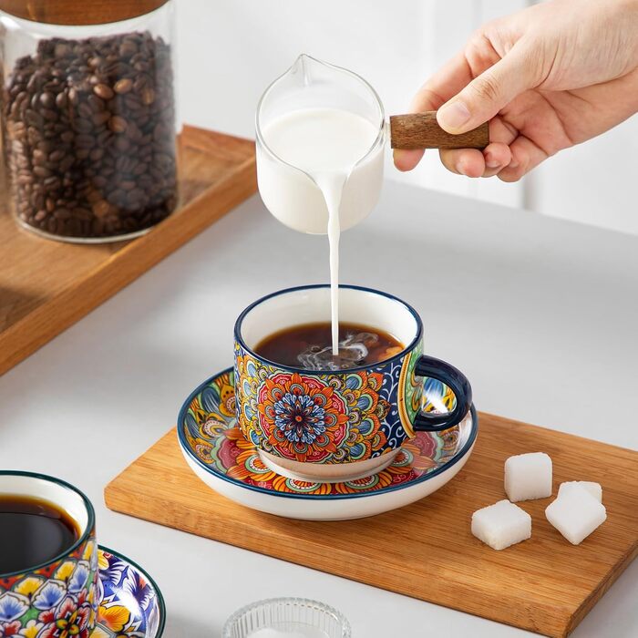 Набір чашок для еспресо Vancasso 4 шт., 150 мл SIMI з підставками та стійкою, керамічні, для капучино, еспресо, лате