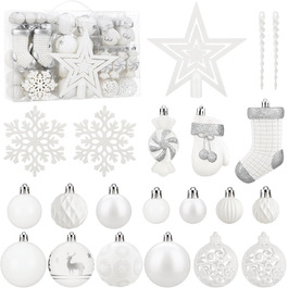 Набір ялинкових прикрас SOLEDI® 128 шт. Преміум якість, пластикові кулі білого кольору з зіркою на верхівку. Міцний та безпечний набір прикрас з петельками. Різнокольорові ялинкові кулі, багаторазовий декор для Різдва.