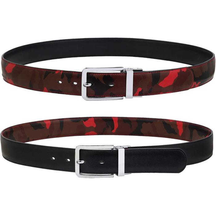 Чоловічий шкіряний ремінь Falari з можливістю перевертання (2 кольори) - Червоний/Камуфляж, розмір L (71/97 см)