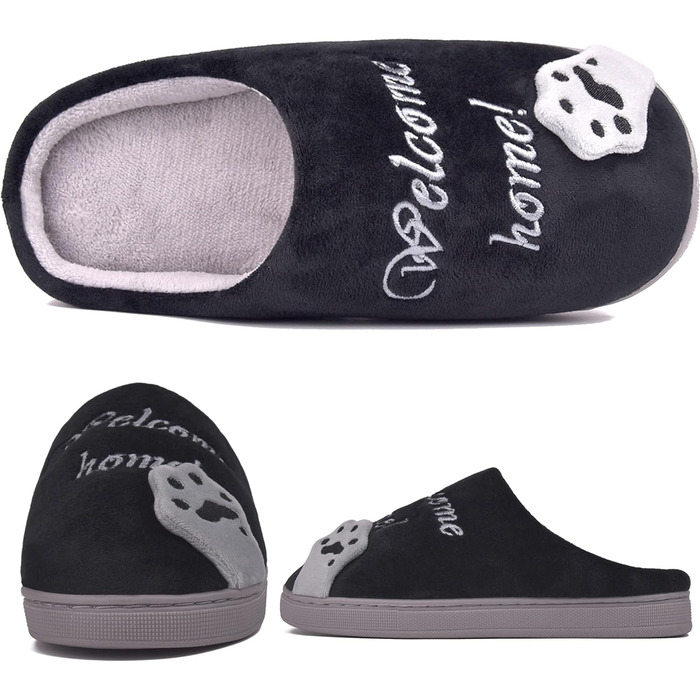 JACKSHIBO Зимові плюшеві тапочки для дому - жіночі та чоловічі. Теплі, зручні, чорні, 40/41 EU