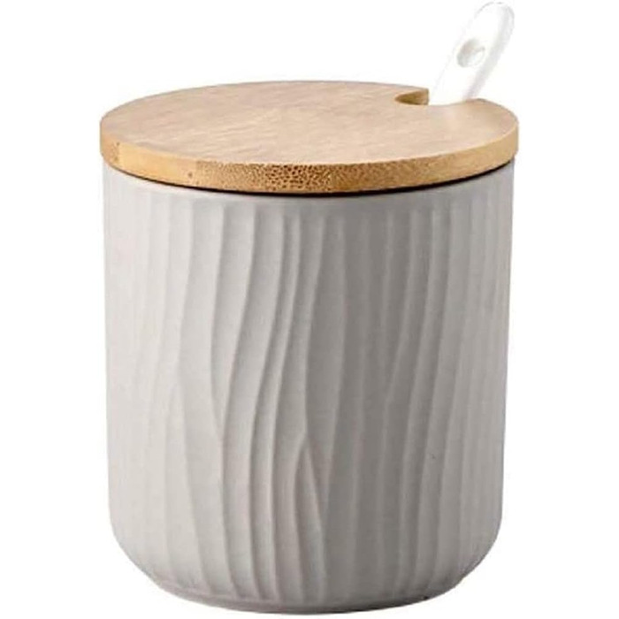 Керамічна баночка для спецій 8.5x8см з кришкою та ложкою. Підходить для кухні, їдальні, кав'ярні (сіра)