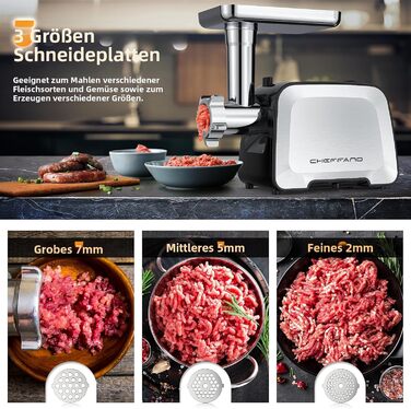 М'ясорубка електрична 2800 Вт нержавіюча сталь з насадками для ковбас та кубебе, для дому Mg090c