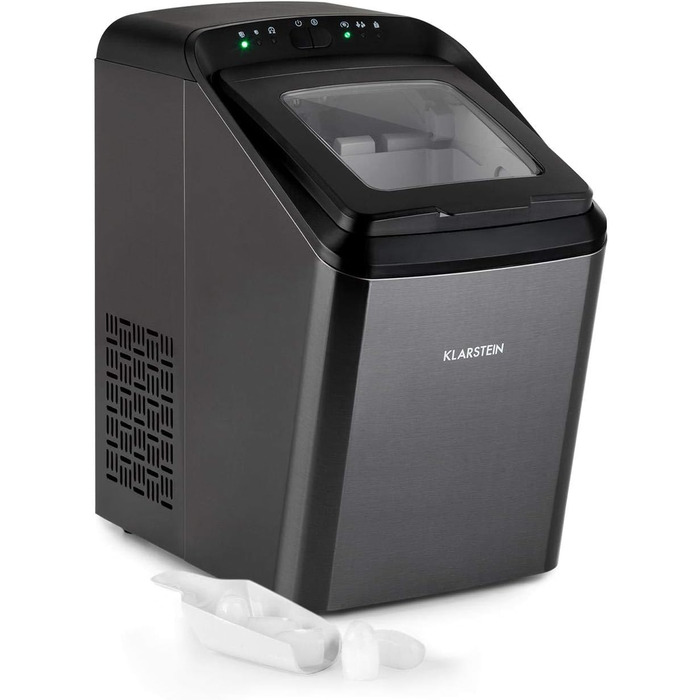 Машина для приготування льоду Klarstein Eiswürfelmaschine, 2.9 л, 15 кг, великі та малі кубики, швидка, самоочисна, Partytime (чорний)