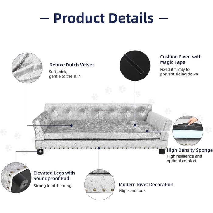 Софа для собак BingoPaw Luxus XXL: зручна лежанка для великих собак з м'яким кріслом та спинкою, сірого кольору, 120x74x40 см