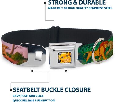 Нашийник для собак з фіксатором Seatbelt Lion King Simba & Nala, розмір 33-46 см, ширина 3.8 см