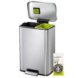 Відро для сміття EKO Madison 30L з висувним контейнером, м'яким закриттям кришки, стійке до відбитків пальців, нержавіюча сталь, прямокутне, з 20 мішками для сміття (25L+20L)