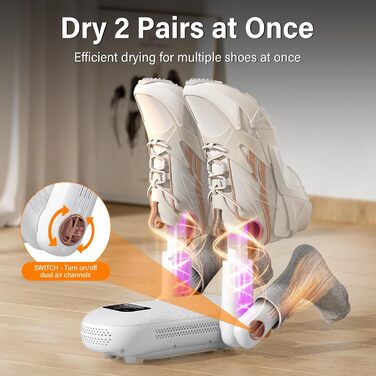 Електричний сушильник для взуття 2 пари, з таймером 1/3/6 год та 2 швидкостями, UV-лампа, складаний дизайн, для взуття, рукавичок, шапок, шкарпеток, лижних черевиків