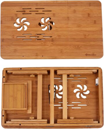 Столик для ноутбука Bathwa з бамбука, регульований, складаний, з ящиком (55 x 35 x 29 см)