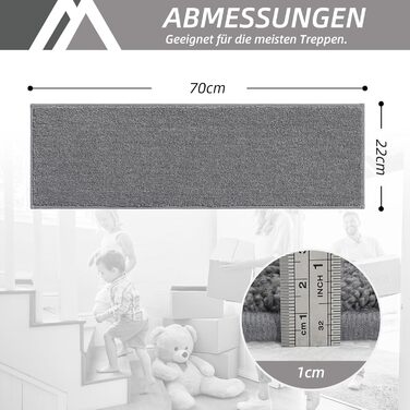 Ковзаючі сходинки для дому COSY HOMEER (15 шт.) 70x22 см, самоклеючі, машинне прання, 100% поліестер, TPE-підкладка, для дітей, літніх людей та домашніх тварин